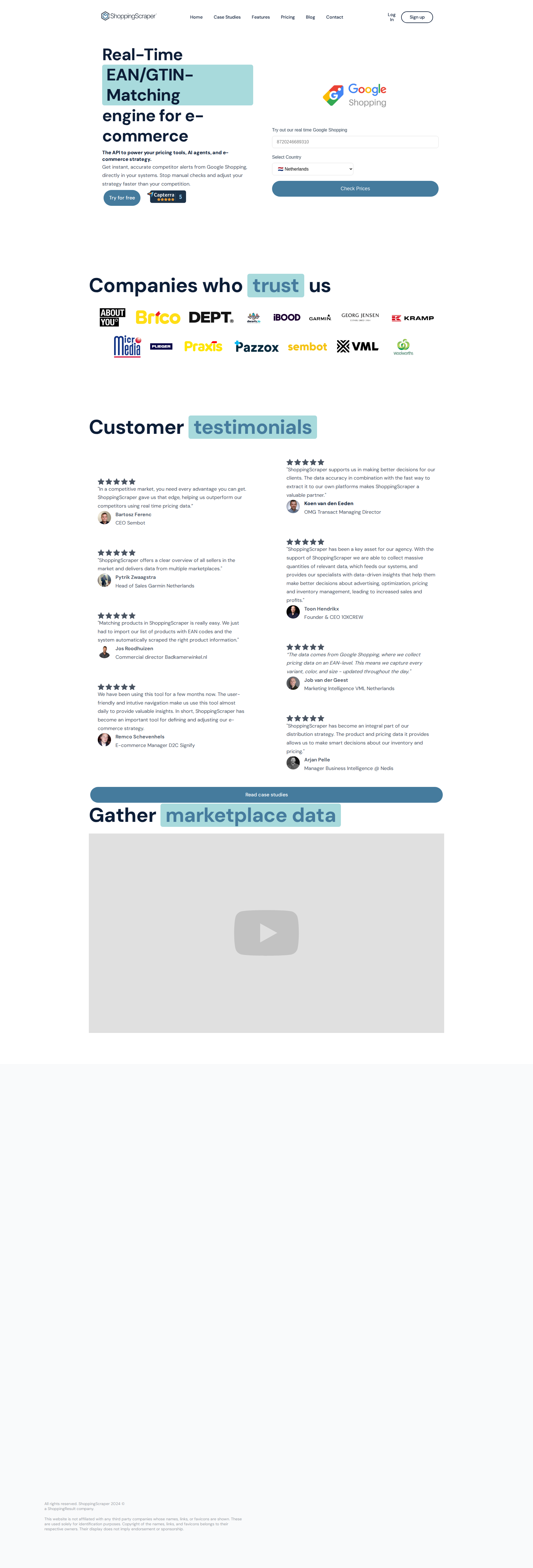 ShoppingScraper website - real-time price intelligence API